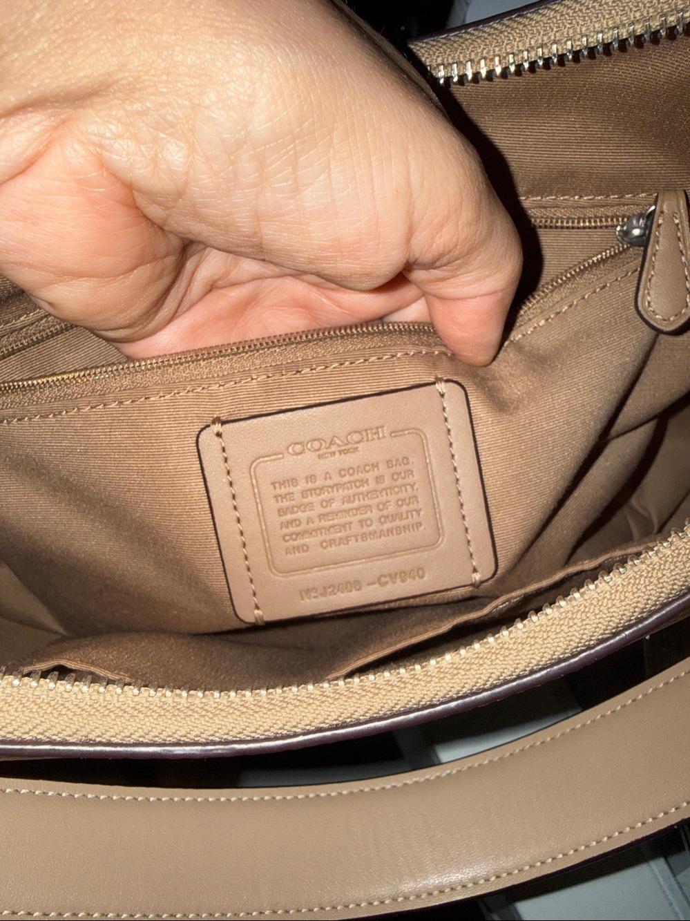 Coach Signature Pebbled Shoulder Bag in Light Taupe - Picture 11 of 16